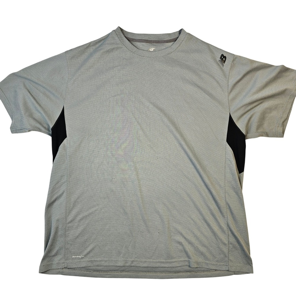 New Balance Mens XXL Grey Black Performance Mesh Short Sleeve Training Shirt